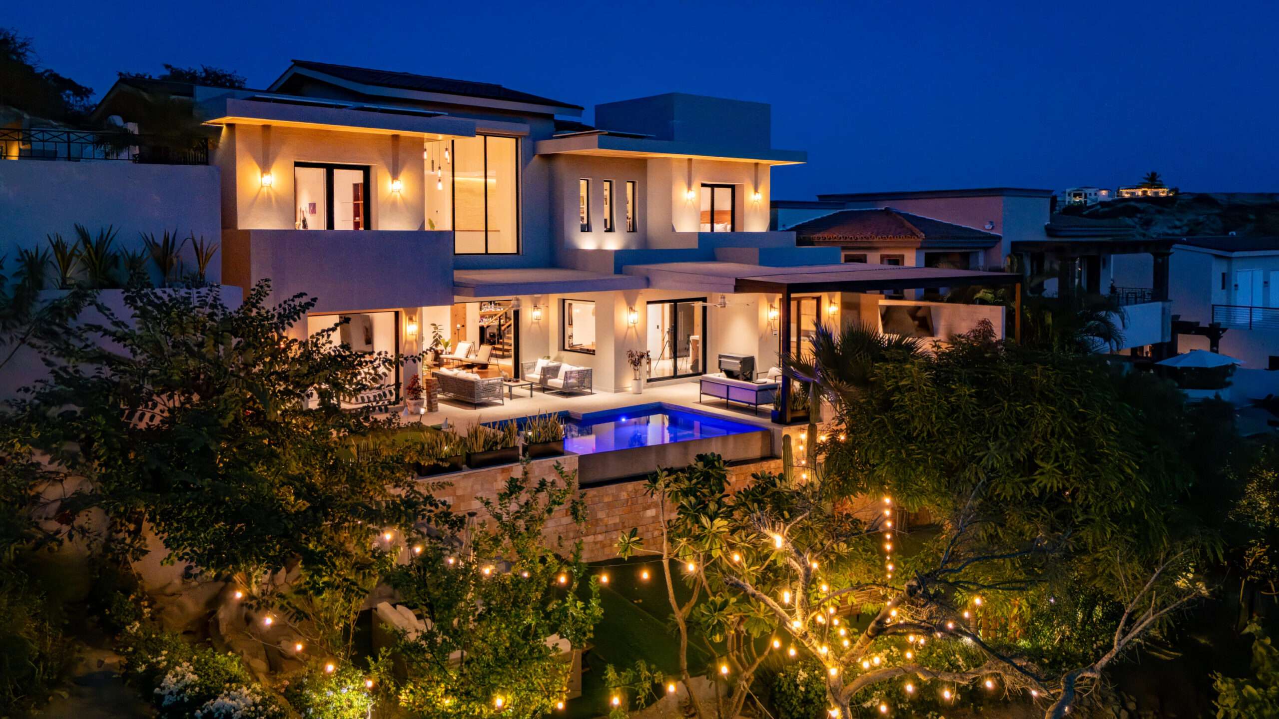 Los Cabos Los Valles Sophisticated and solidly built, this 5,588 sq.ft. estate in Club Campestre offers luxury living with exceptional construction quality rarely found in Los Cabos. Residents enjoy exclusive access to a private beach club and world-class golf course, all just minutes from San Jose vibrant dining and culture. The home features 4 ensuite bedrooms, a 3-stop elevator, and a Generac backup system. Entertain in style with a chef's kitchen, wine room with Tzalam wood cabinetry, and an outdoor BBQ area with fire pit. Relax by the heated pool or on the Jacuzzi terrace with partial ocean for sale