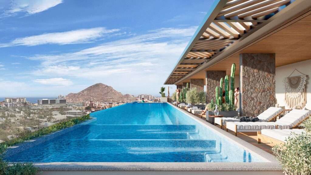 Los Cabos Nahara Cabo Living Penthouse Model - A unique two-level residence designed for comfort, privacy, and seamless indoor-outdoor living. The main level features 2 spacious bedrooms, while a third bedroom is located on the private rooftop, ideal as a guest suite, home office, or retreat. Two expansive terraces flood the interior with natural light and create exceptional spaces for entertaining and relaxation. The development offers elevator access and a commercial area, combining modern convenience with an elevated lifestyle. – Loma Alta, Luxotica III, Cabo San Lucas, BS