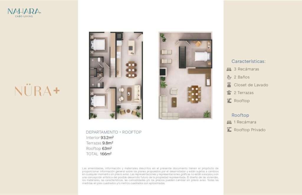 Los Cabos Nahara Cabo Living Penthouse Model - A unique two-level residence designed for comfort, privacy, and seamless indoor-outdoor living. The main level features 2 spacious bedrooms, while a third bedroom is located on the private rooftop, ideal as a guest suite, home office, or retreat. Two expansive terraces flood the interior with natural light and create exceptional spaces for entertaining and relaxation. The development offers elevator access and a commercial area, combining modern convenience with an elevated lifestyle. – Vista MAre, Cabo San Lucas, BS