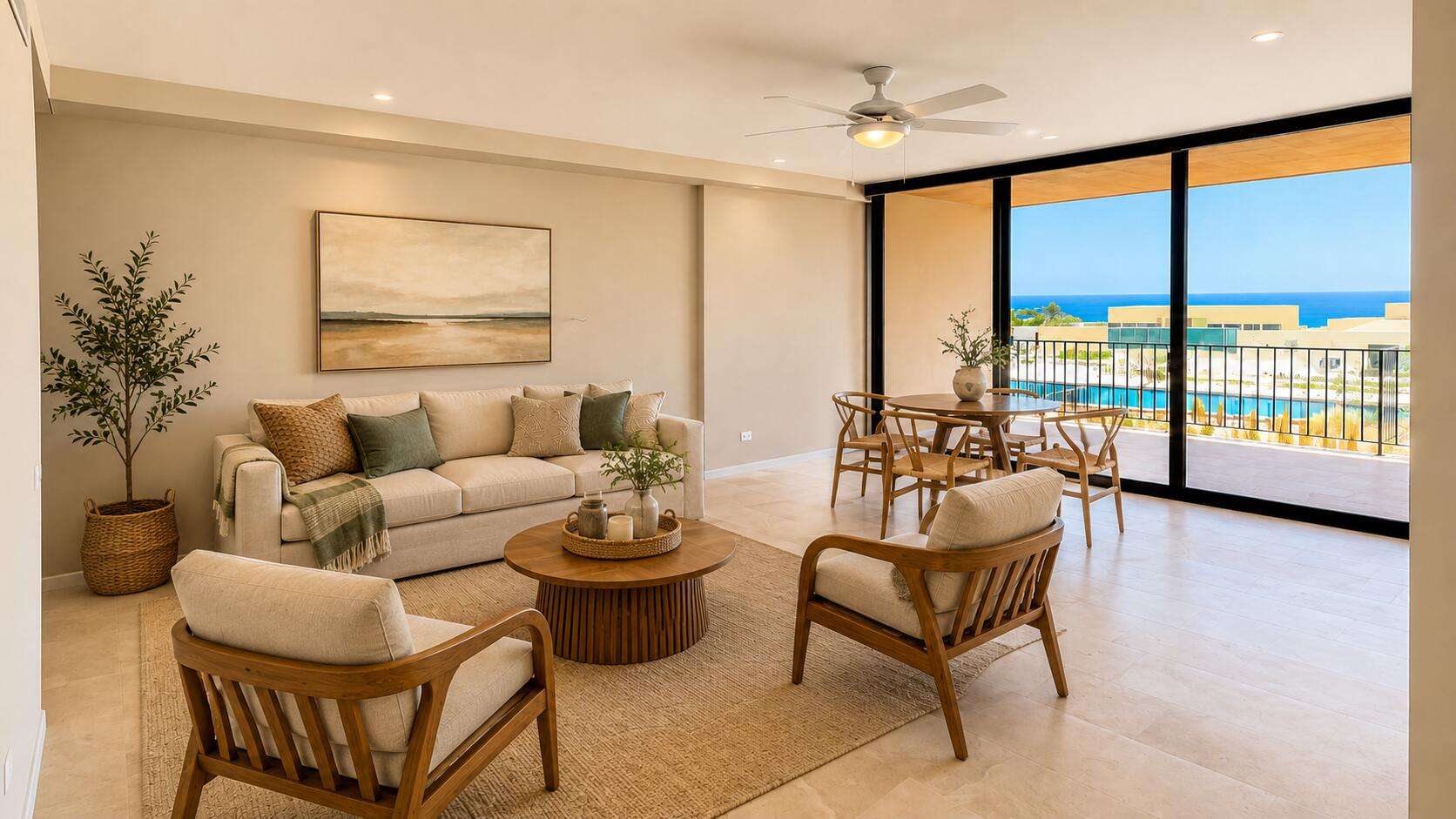 Los Cabos Lumaria Lumaria C-106 is a upscale turnkey two-bedroom, two-bathroom ground-floor residence in El Tezal with ocean, Arch, pool and garden for sale